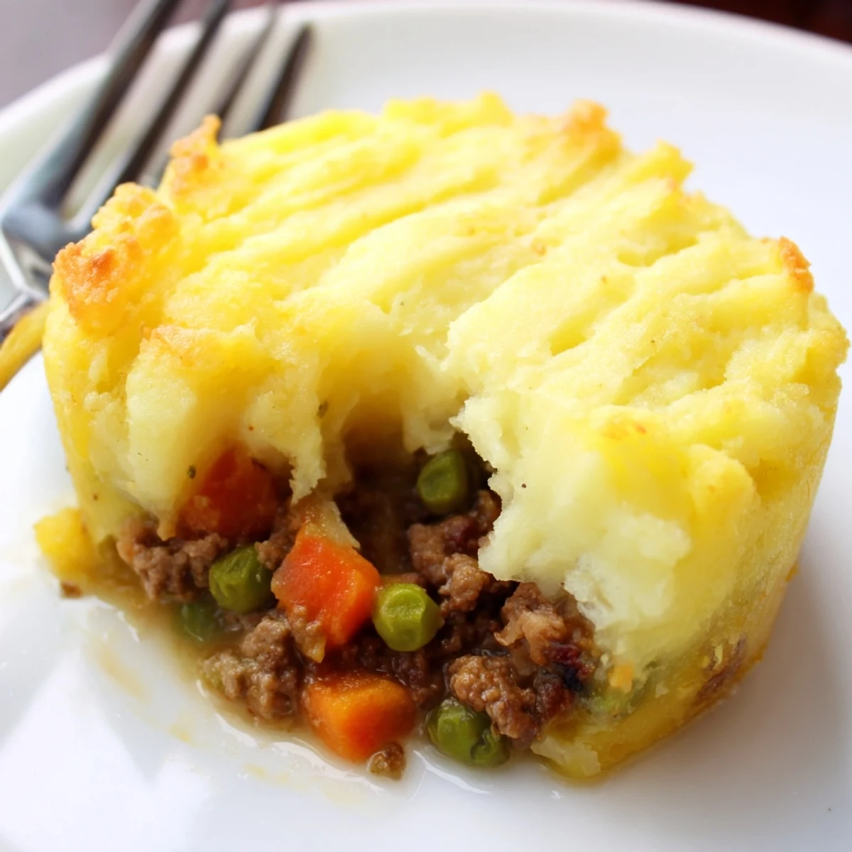 Individual mini shepherds pies topped with buttery mashed potatoes and served fresh from oven