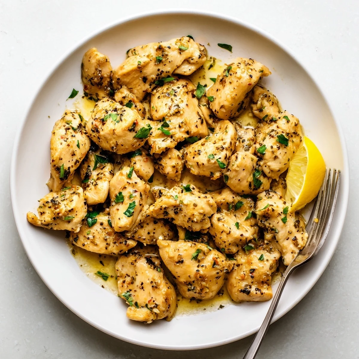 Tender slow cooker chicken drizzled with rich melted garlic butter and fresh parsley