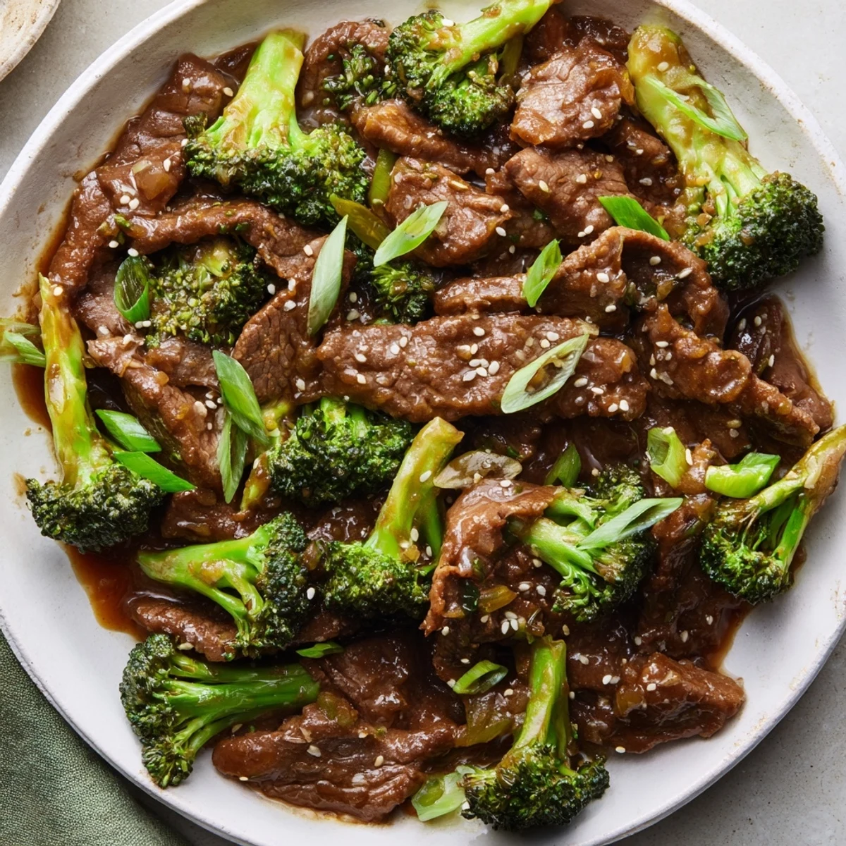 Tender beef slices and crisp broccoli florets coated in savory glossy brown sauce for Instant Pot beef and broccoli
