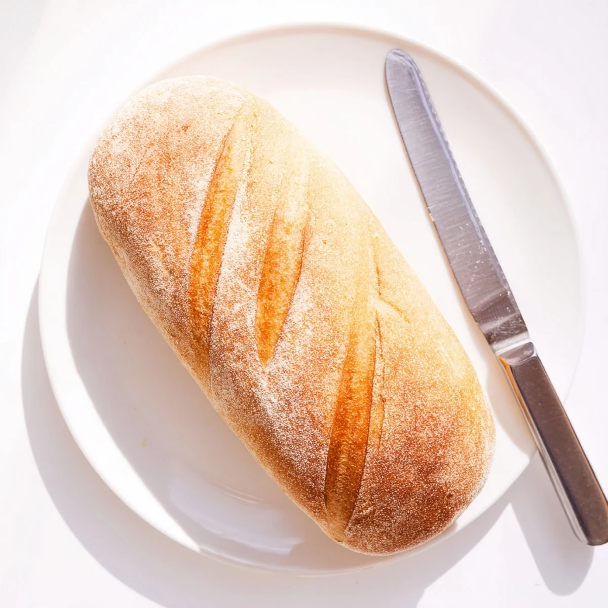 Golden-brown crusty Italian bread loaf with a perfectly scored top resting on a wire cooling rack