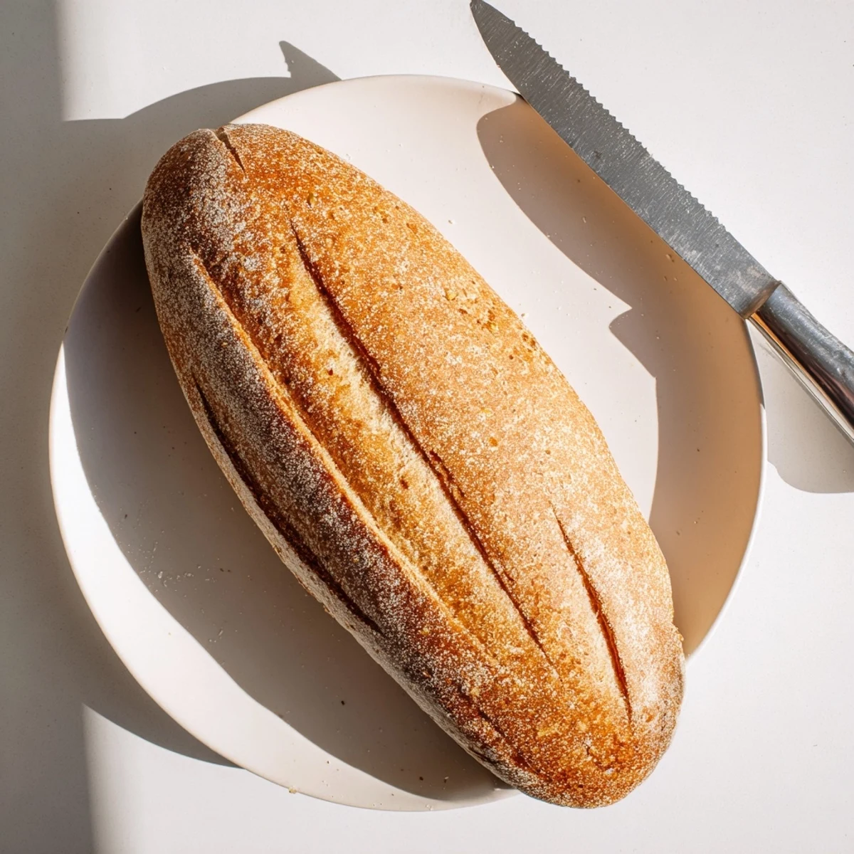 Homemade crusty Italian bread broken apart showing the airy holes inside ideal for dipping