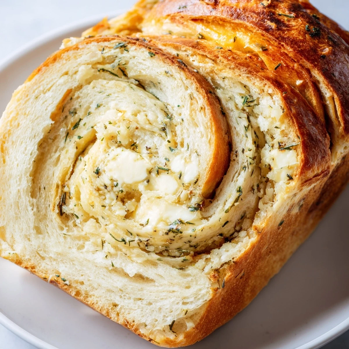 Homemade garlic and herb bread served on wooden board with golden crust and green parsley garnish