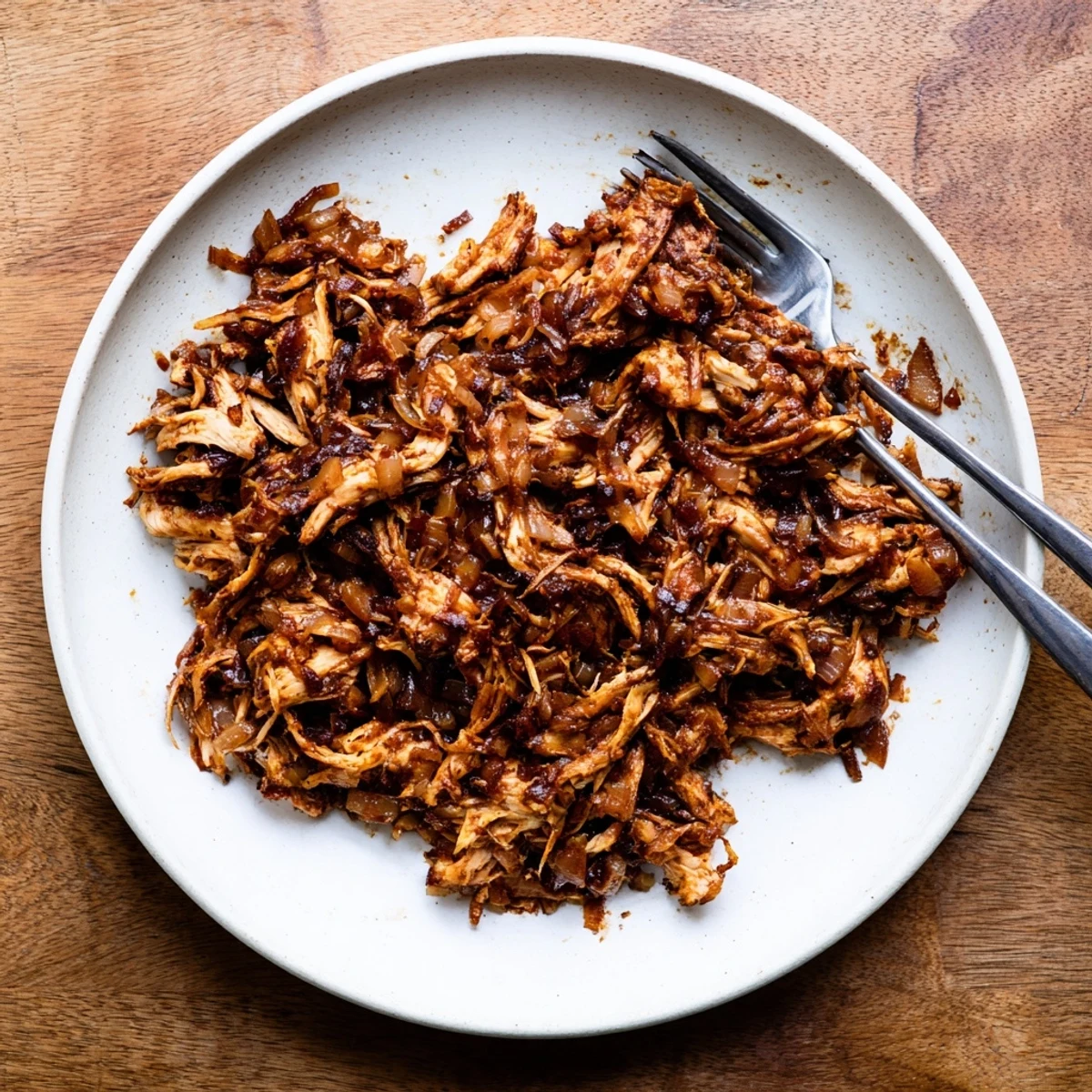 Golden shredded vegan carnitas with mushrooms nestled in warm corn tortillas topped with fresh cilantro