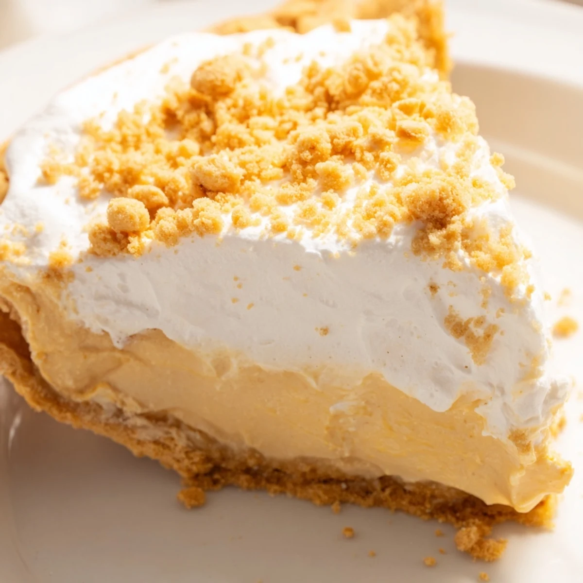 Velvety Old Fashioned Amish Peanut Butter Dream Pie slice showing layers of fluffy whipped cream and rich filling