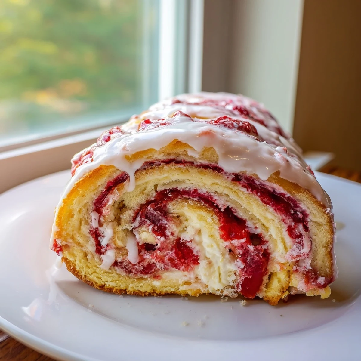 Swirled strawberry shortcake cheesecake rolls with creamy filling and bright red fresh strawberries