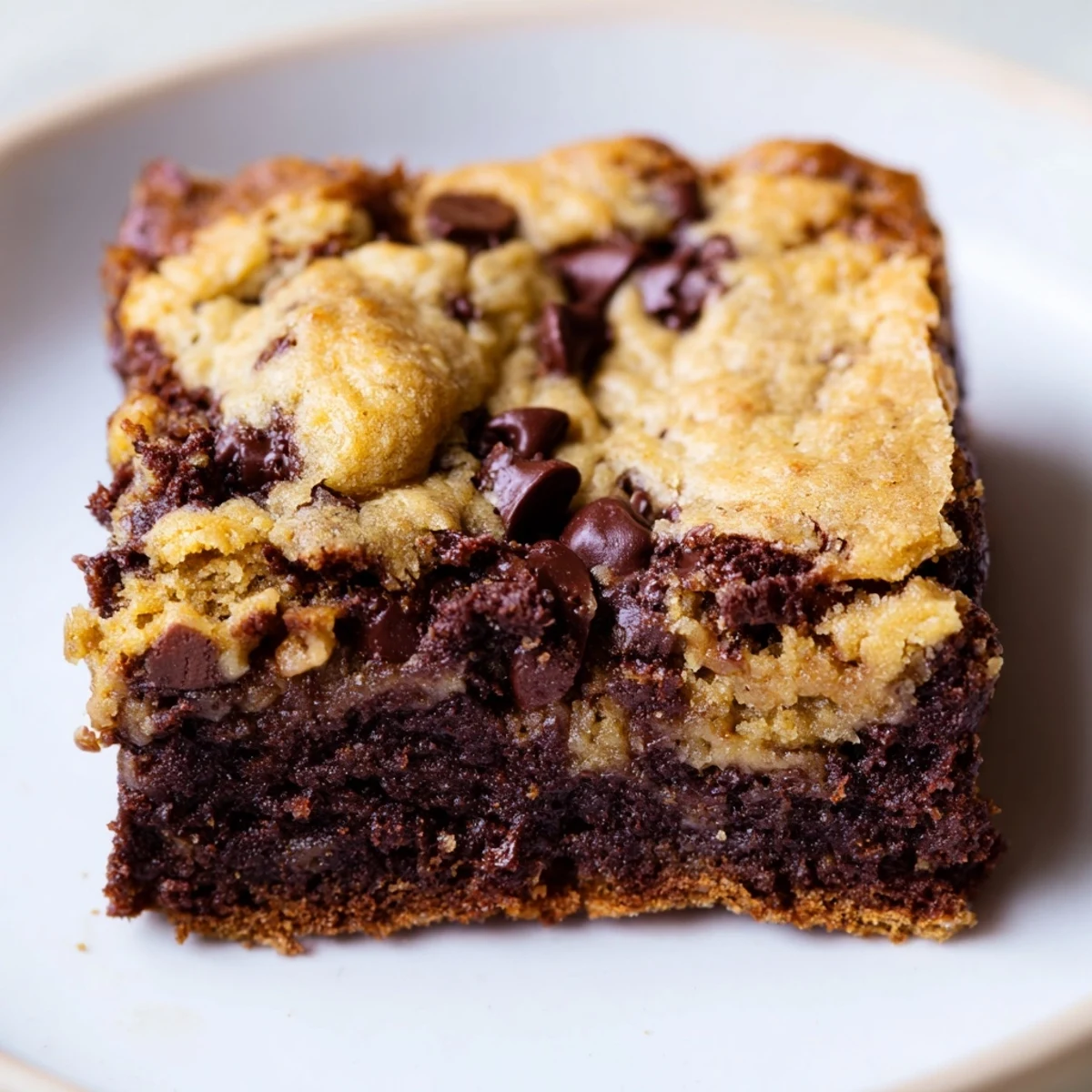 Decadent double layer vegan brookies cut into squares showing rich chocolate brownie and cookie layers