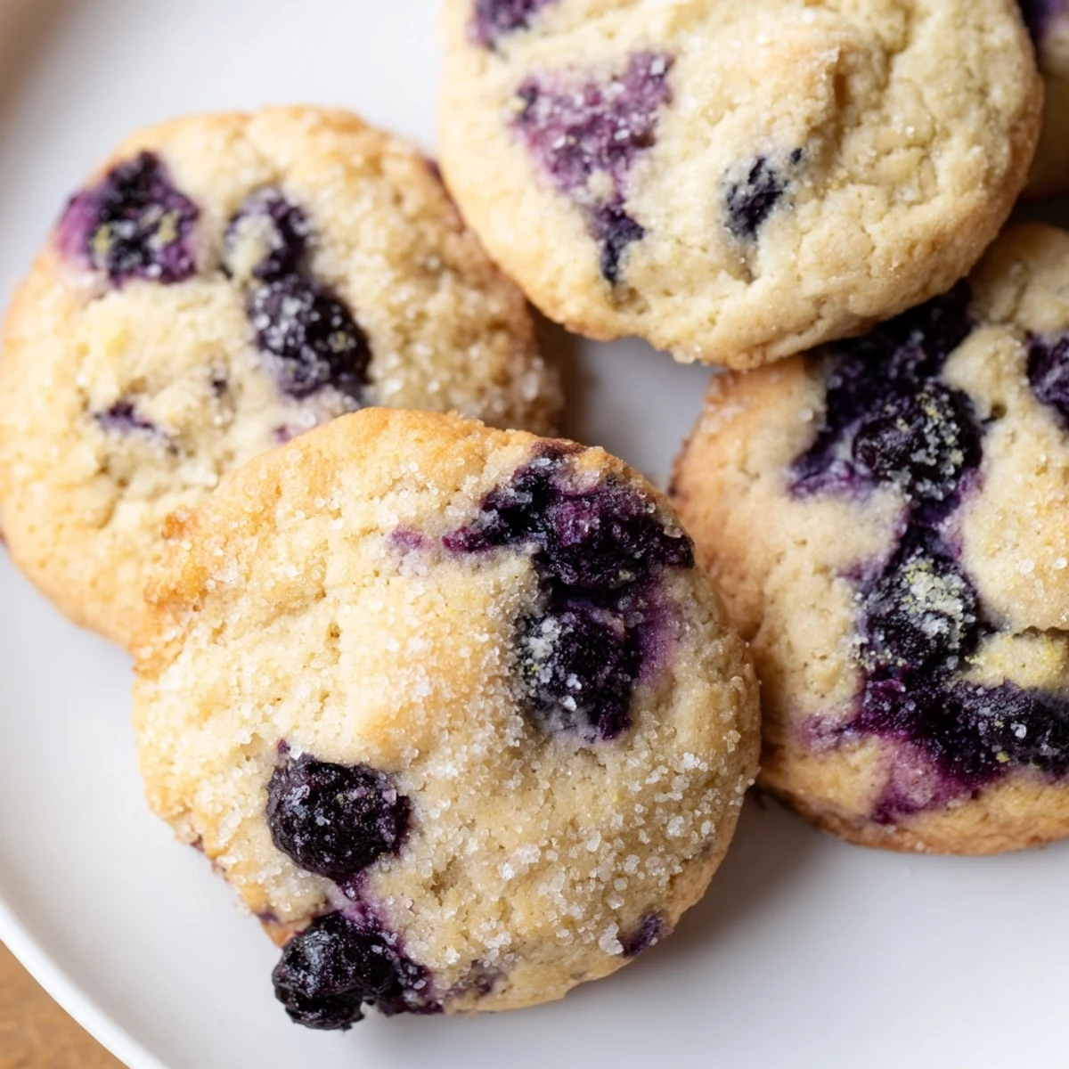 Cake-like blueberry muffin cookies bursting with fresh berries and sprinkled with crunchy turbinado sugar.