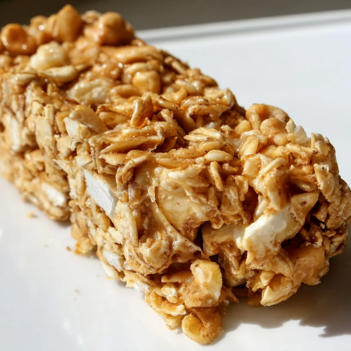 Golden No Bake Apple Peanut Butter Granola Bars arranged on parchment beside dried apple chunks
