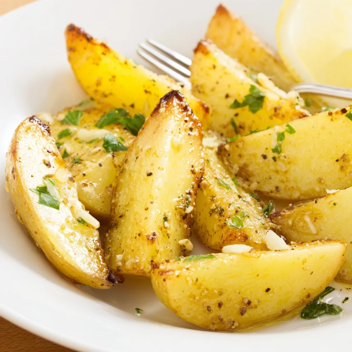 Authentic Greek Lemon Potatoes Recipe served hot, crispy edges, herb-scented and bright  