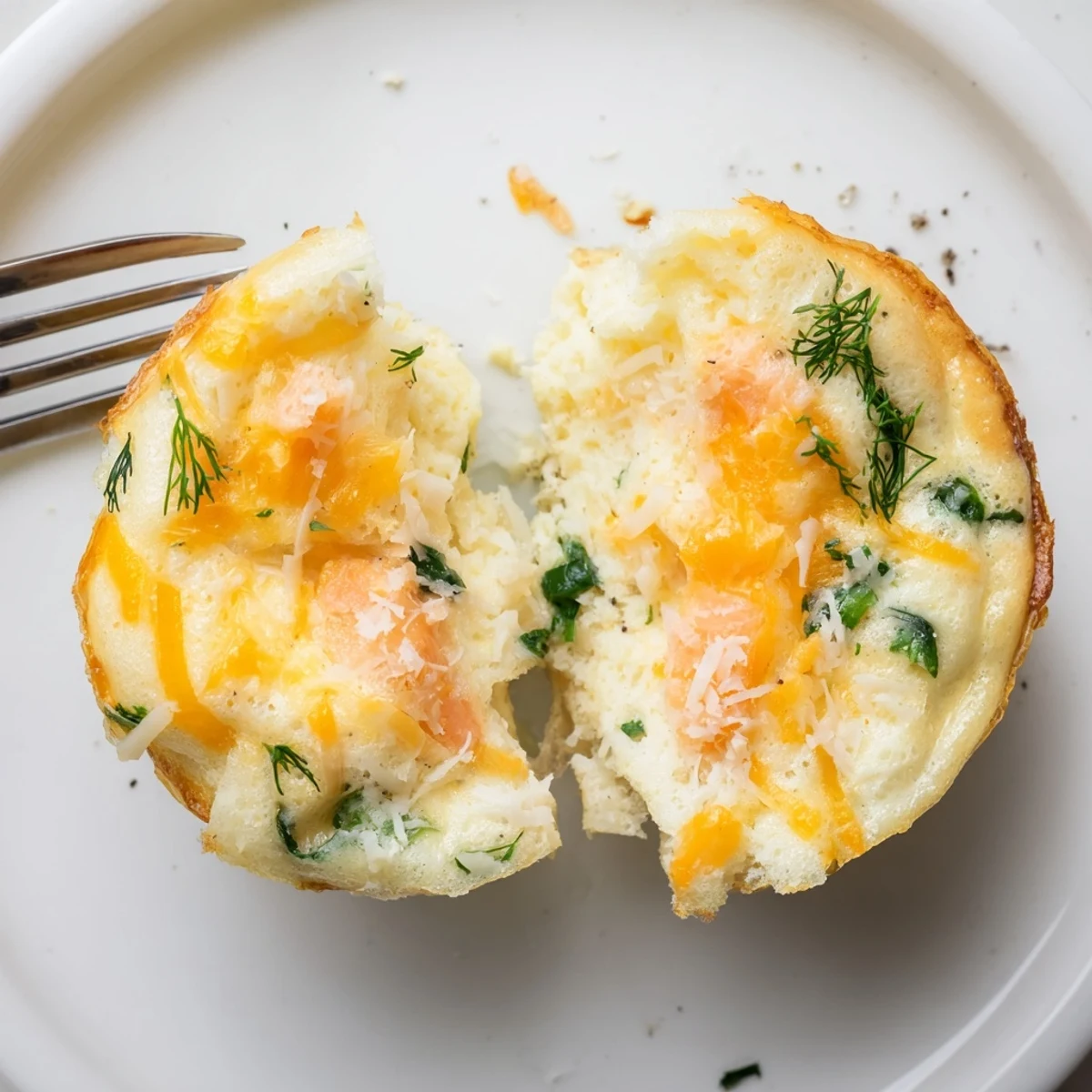 Warm Smoked Salmon Egg Muffins with flaky salmon, fluffy eggs, lemon wedge
