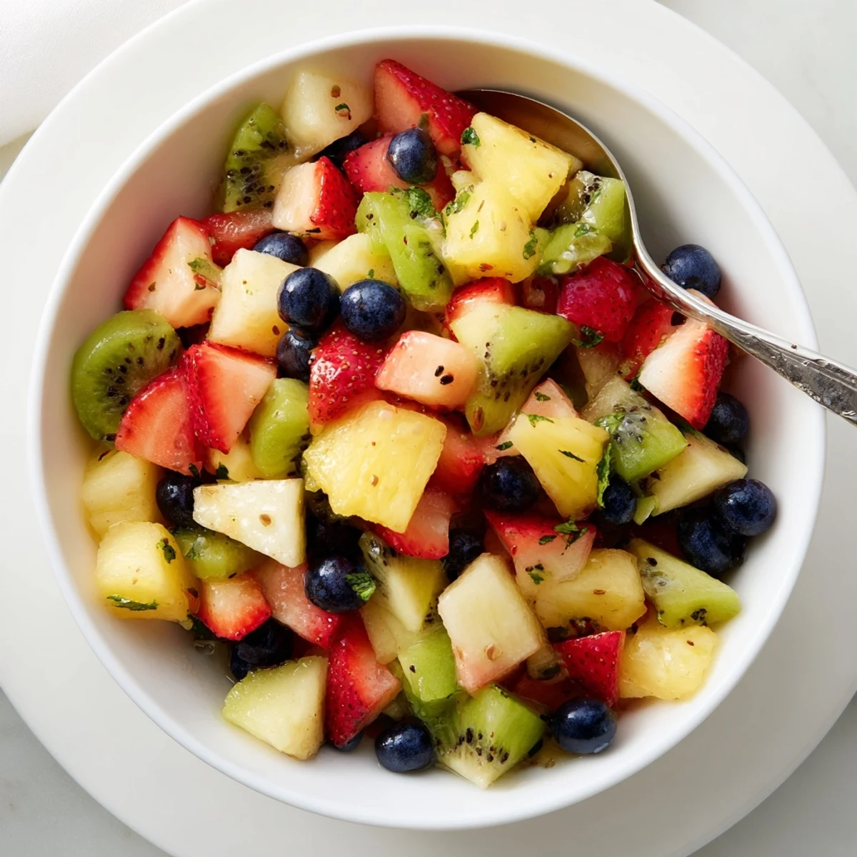 A summer party platter featuring Fruit Salsa With Cinnamon Sugar Tortilla Chips.
