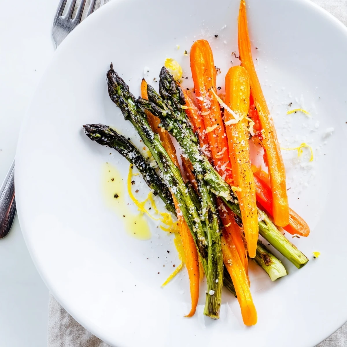 Roasted Asparagus Carrots tossed in lemon zest, golden, tender, ready to serve