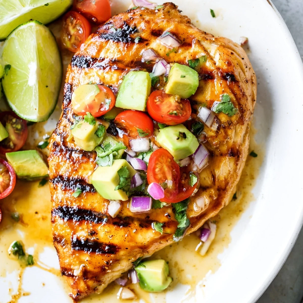 Bright, juicy Fiesta Lime Chicken With Avocado finished with melted cheese and cilantro