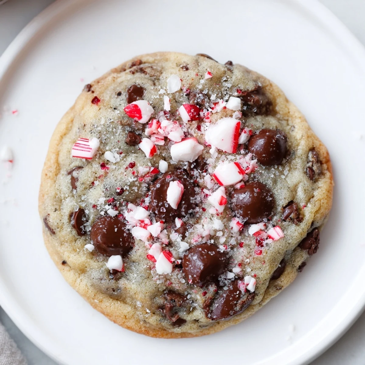 Warm Peppermint Chocolate Chip Cookies with gooey chocolate chips, mint aroma.