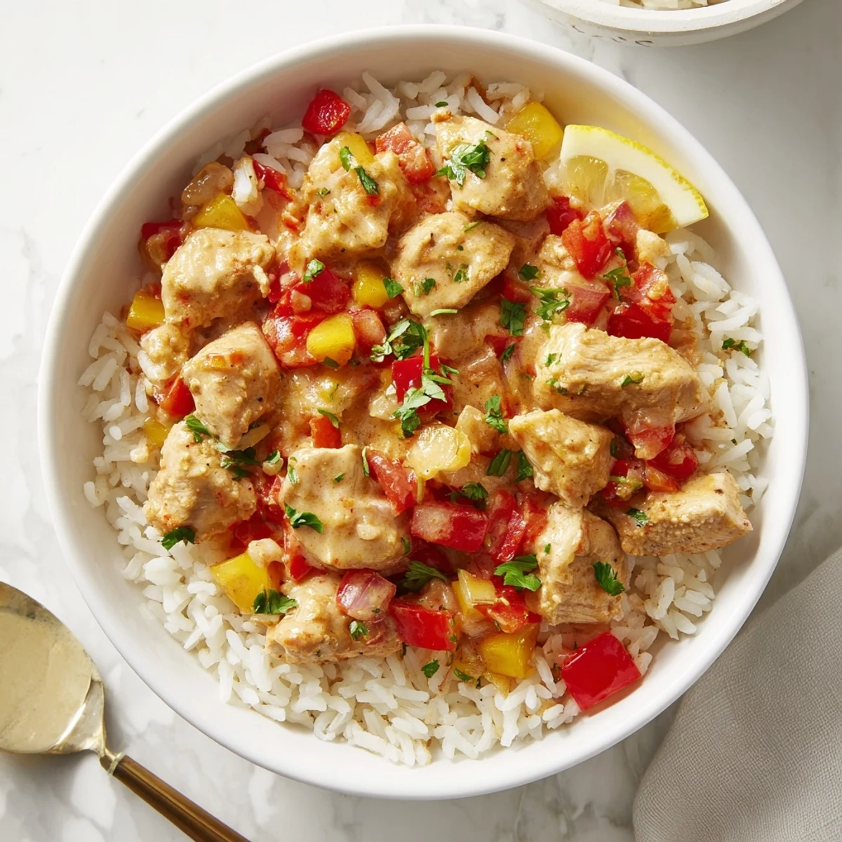Creamy Cajun Chicken Rice Bowls served over fluffy rice, smoky spice aroma