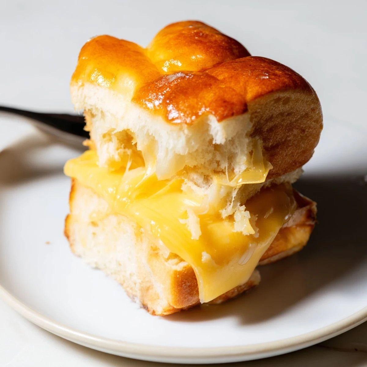 Mini Grilled Cheese Hawaiian Rolls with gooey cheddar, golden brushed tops