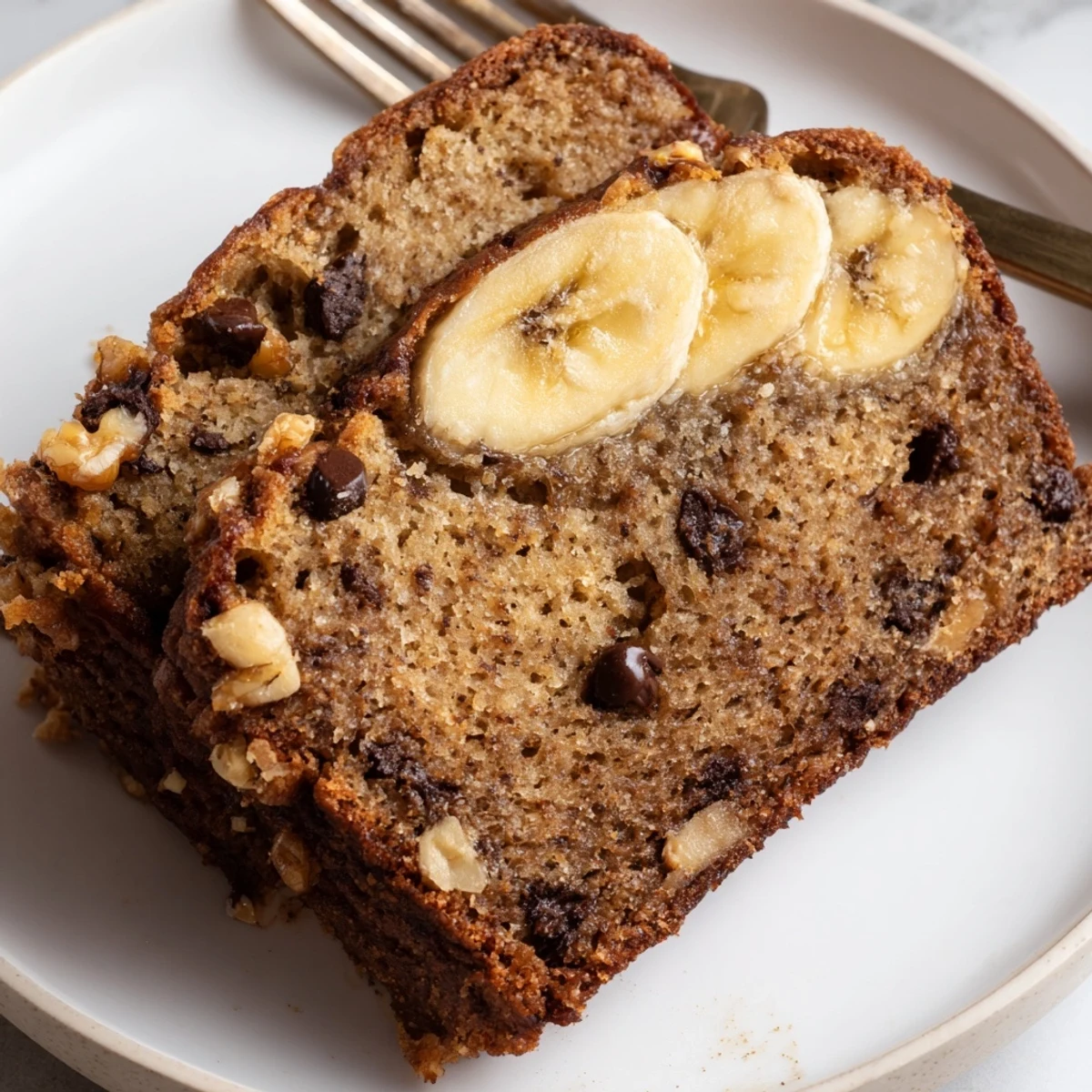 Warm Banana Bread Cake Recipe with golden crust, moist banana-scented crumb