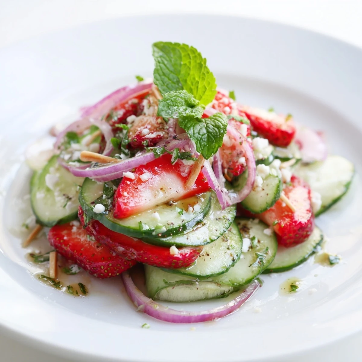 Light Cucumber Strawberry Salad Recipe perfect for summer lunches, vibrant and refreshing