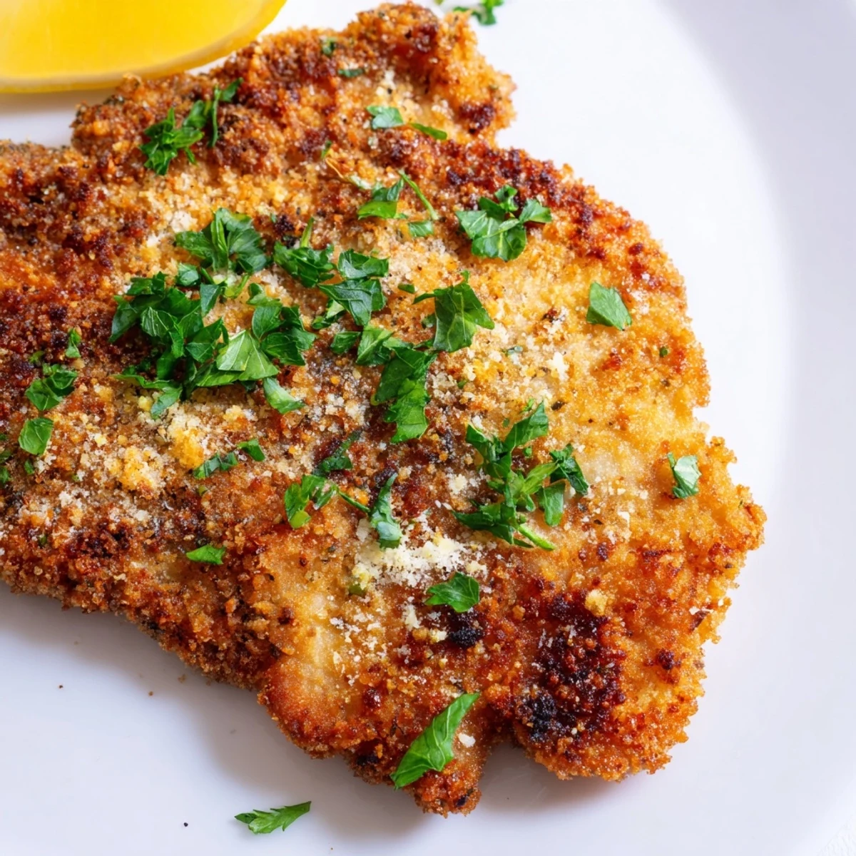 Tender breaded beef escalope Milanese fried to golden perfection with crispy panko coating