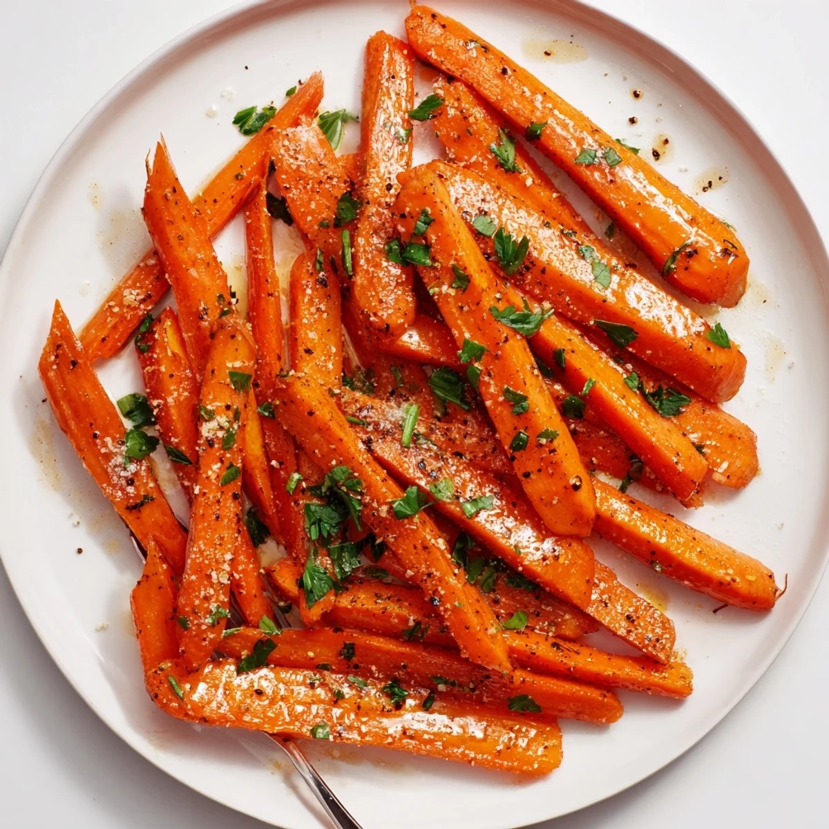 Delicious honey glazed carrots side dish showing shiny glaze coating perfectly cooked orange sticks