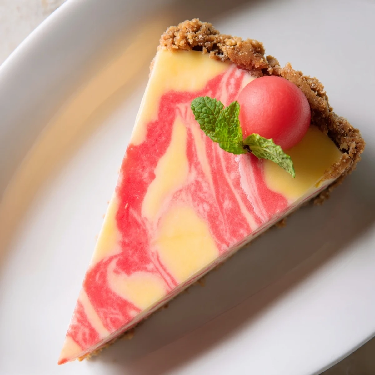 Swirled frozen watermelon lemon cream tarts showing vibrant pink layers in golden tart crusts