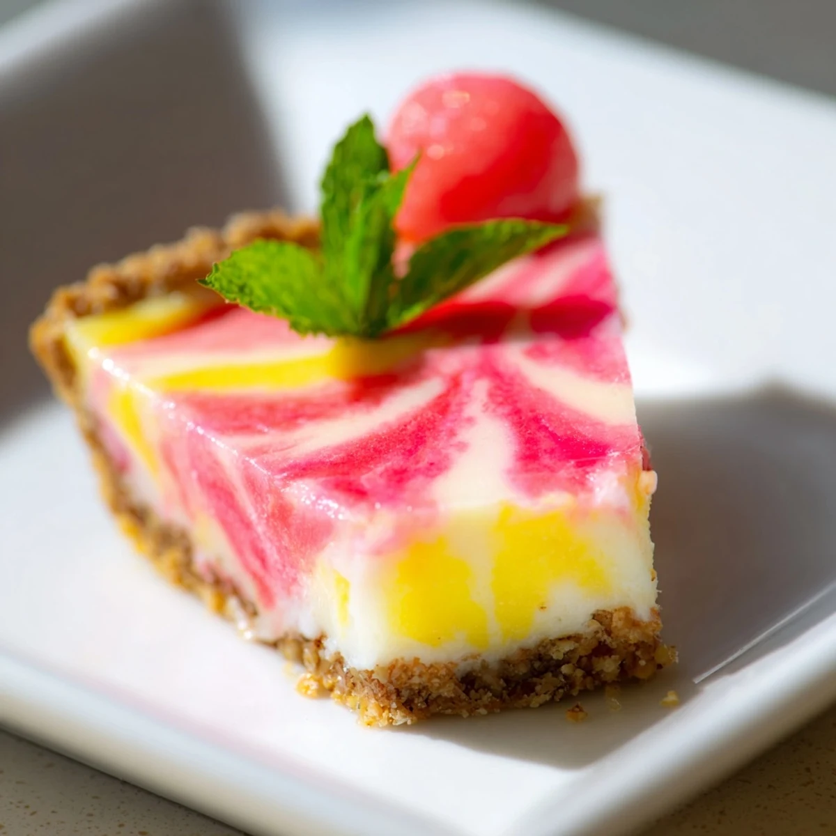 Summer frozen watermelon lemon cream tarts topped with zest and mint on serving platter