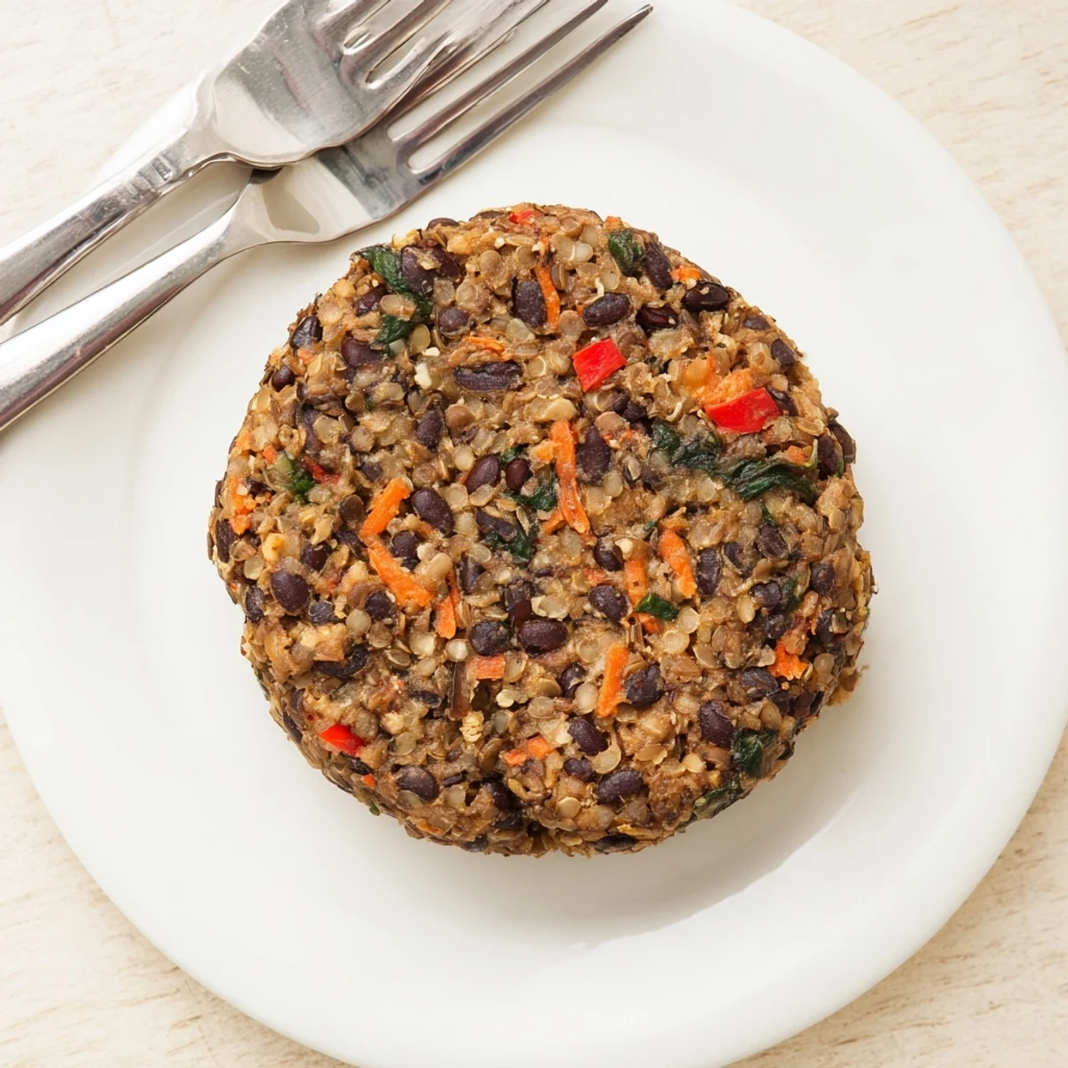 Hearty black bean veggie burger recipe patties sizzling in a skillet with visible vegetable texture