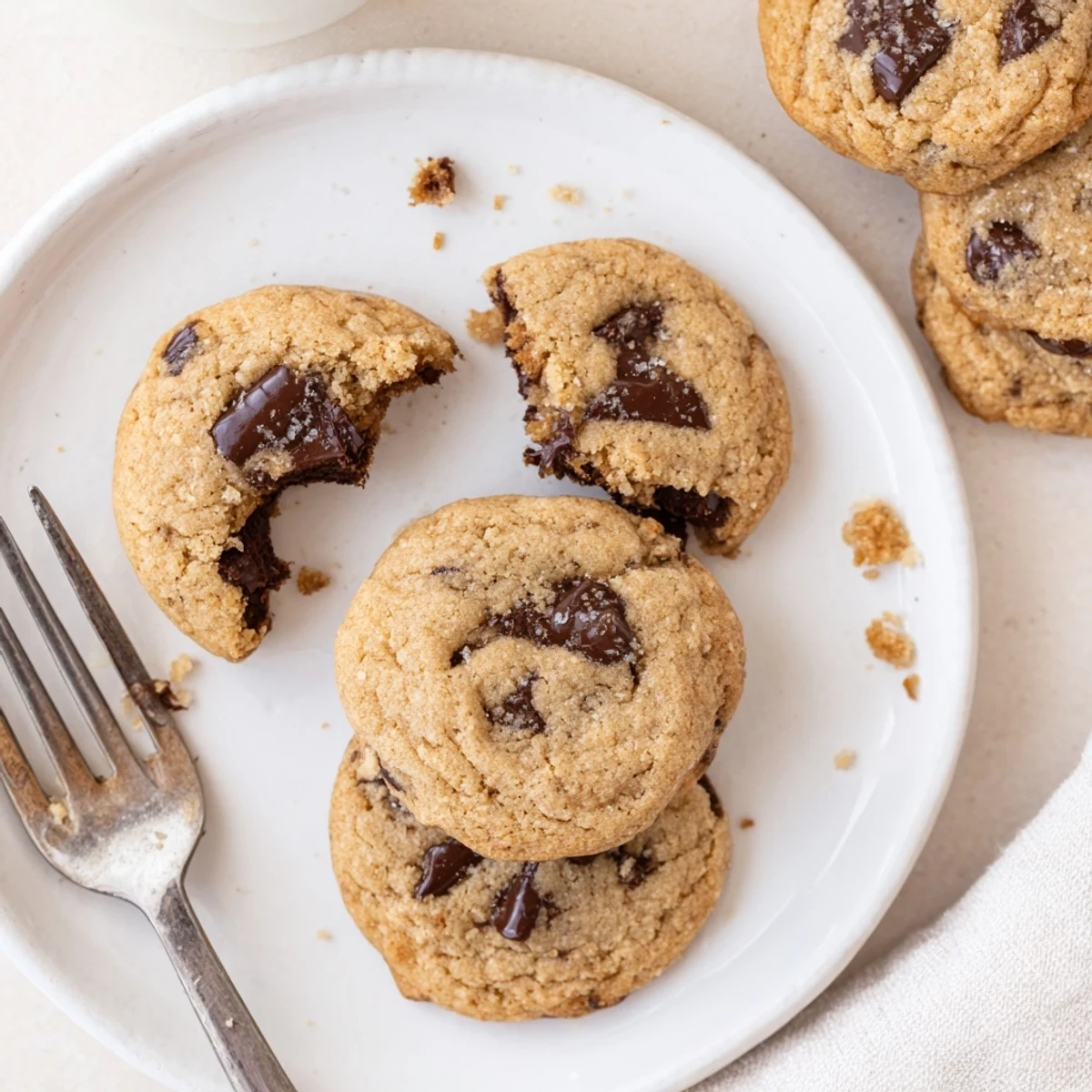 Warm Chocolate Chip Cookies cooling on a wire rack, gooey centers visible