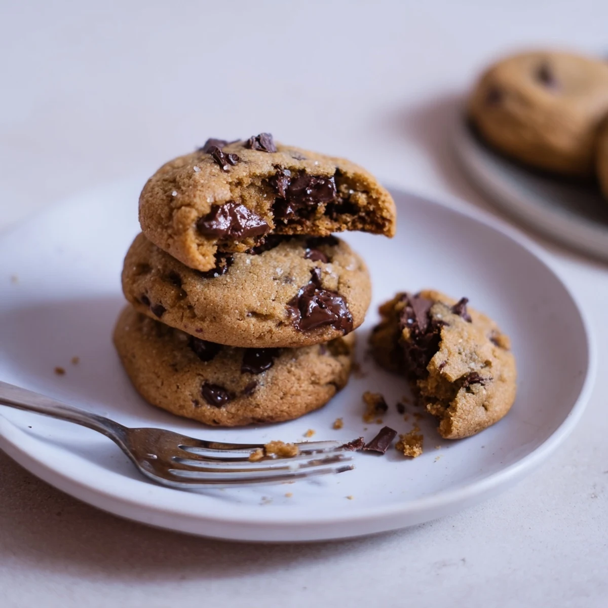 Fresh-baked Chocolate Chip Cookies on parchment, golden edges and melty chips