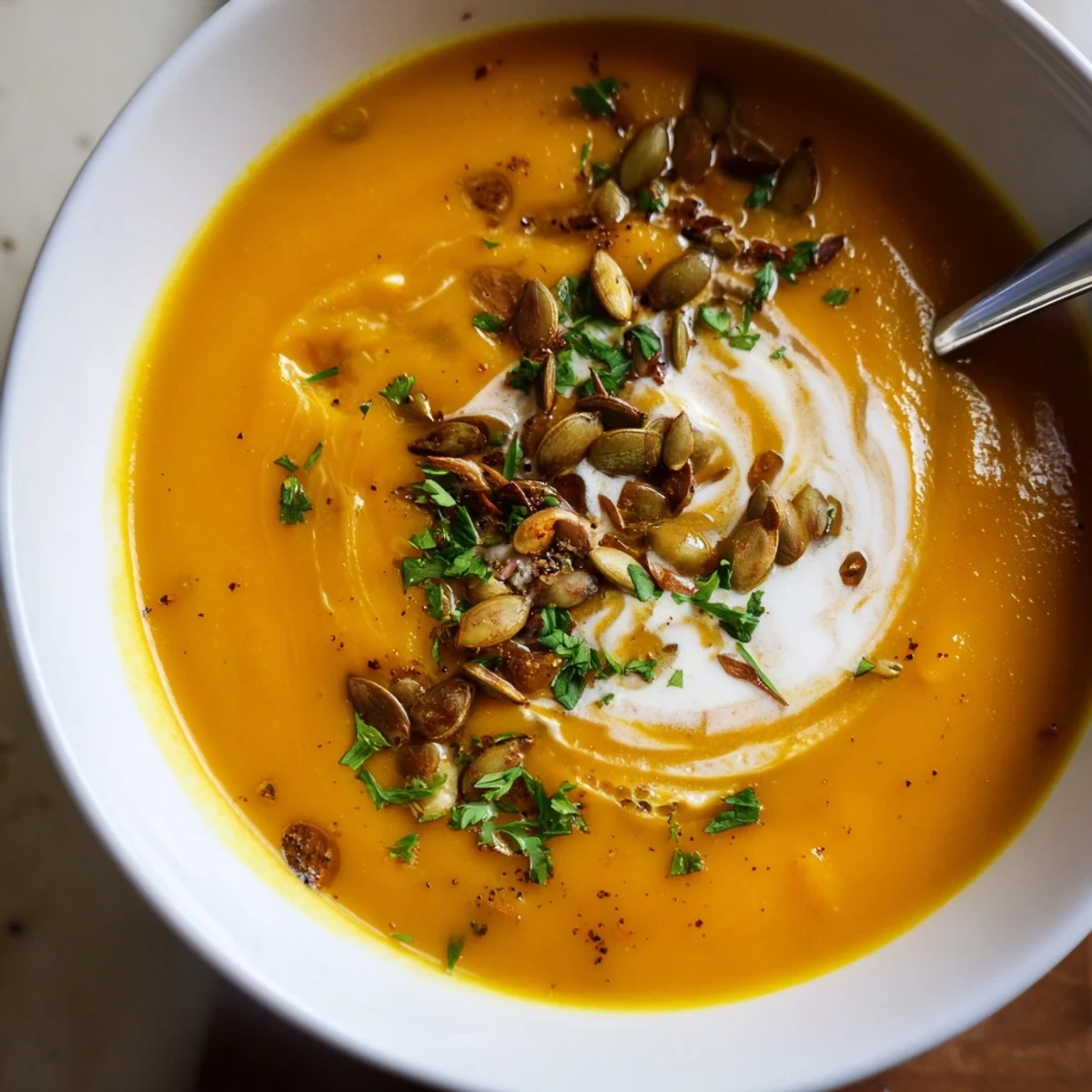 Carrot Soup steaming in a bowl, silky texture and warm cumin aroma  