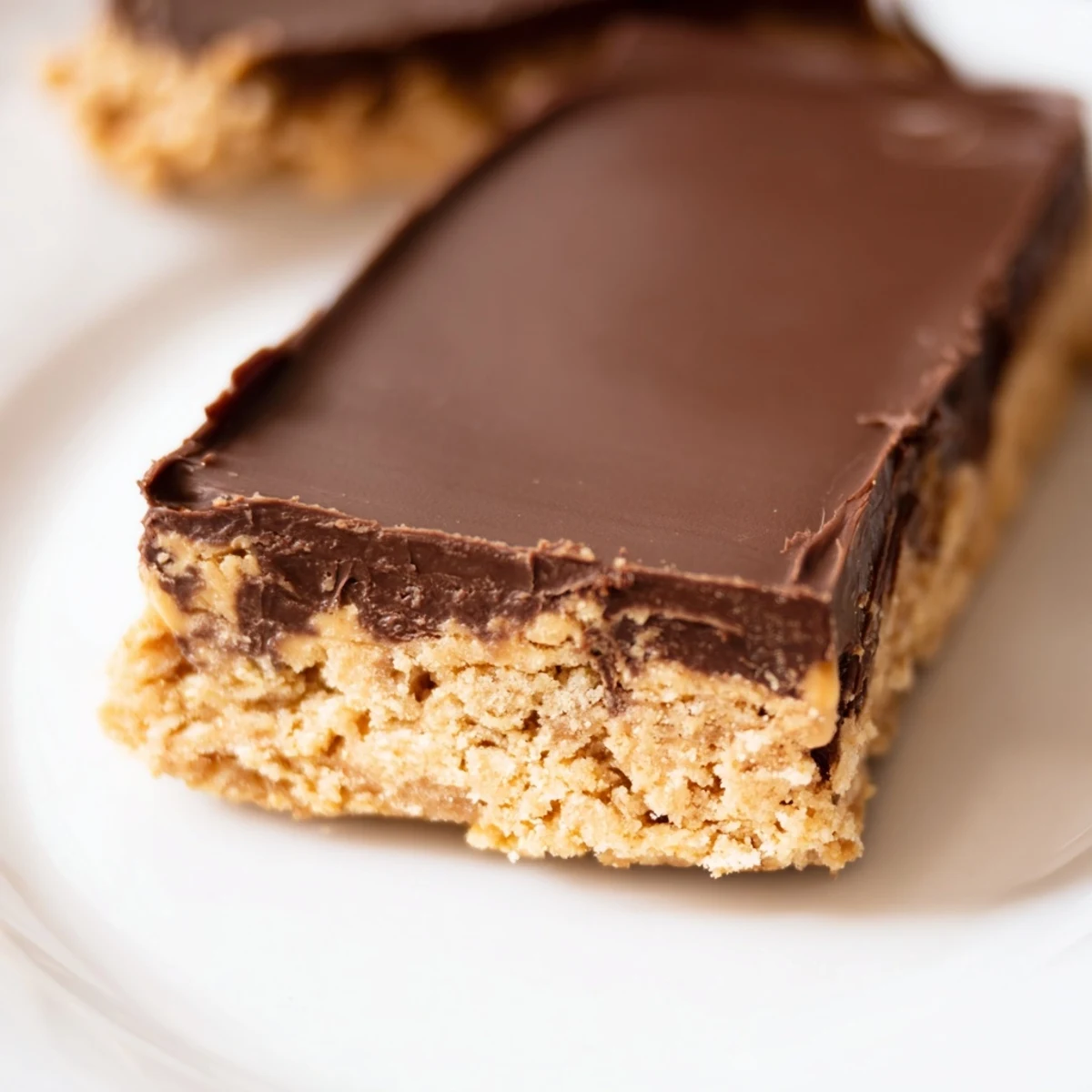 Chewy no-bake peanut butter bars sliced into squares showcasing rich layers and chocolate drizzle