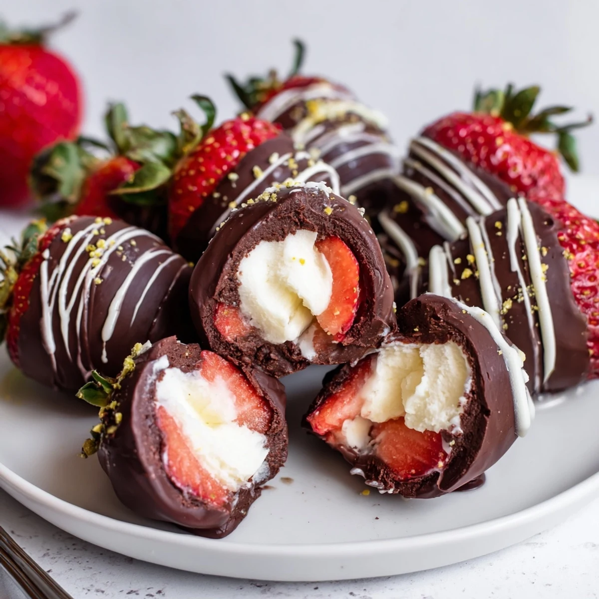 Chilled Strawberry Bombs piped with vanilla cream, perfect for party trays