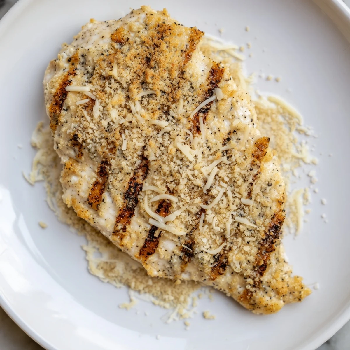 Longhorn Steakhouses Parmesan Crusted Chicken with golden bubbly crust, served sliced.