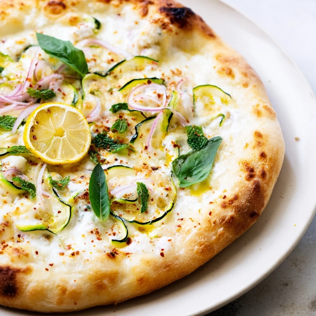 Creamy ricotta and bright lemon top this crisp zesty summer lemon pizza crust