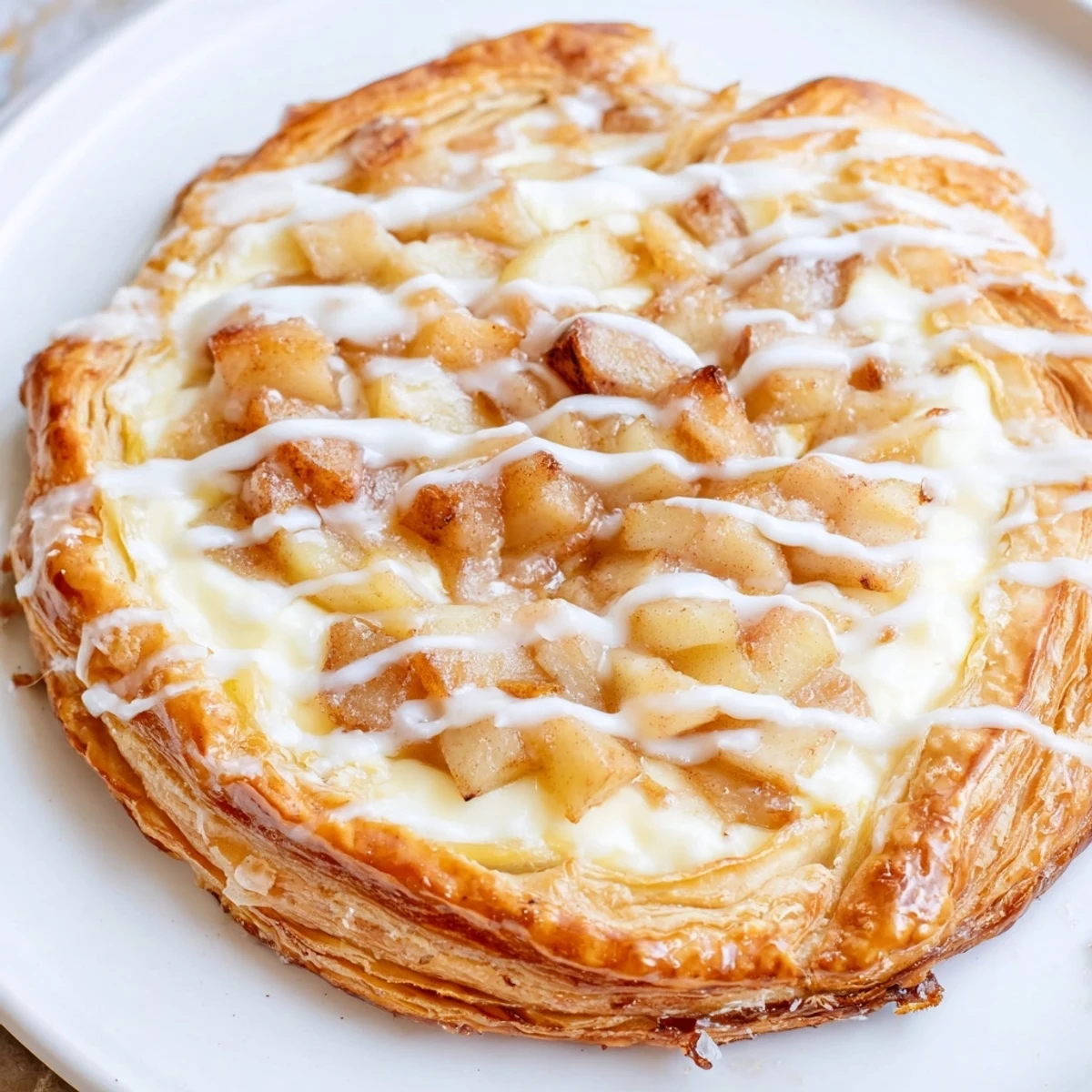 Golden Apple Cheese Danishes fresh from the oven with sweet icing drizzle
