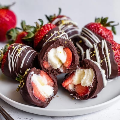 Chilled Strawberry Bombs piped with vanilla cream, perfect for party trays
