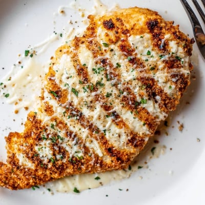 Grilled Longhorn Steakhouses Parmesan Crusted Chicken resting on mashed potatoes.